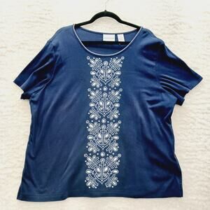 Top Size XL Navy White Embroidery Cruise Nautical Sailorcore Coastal Classic Y2K